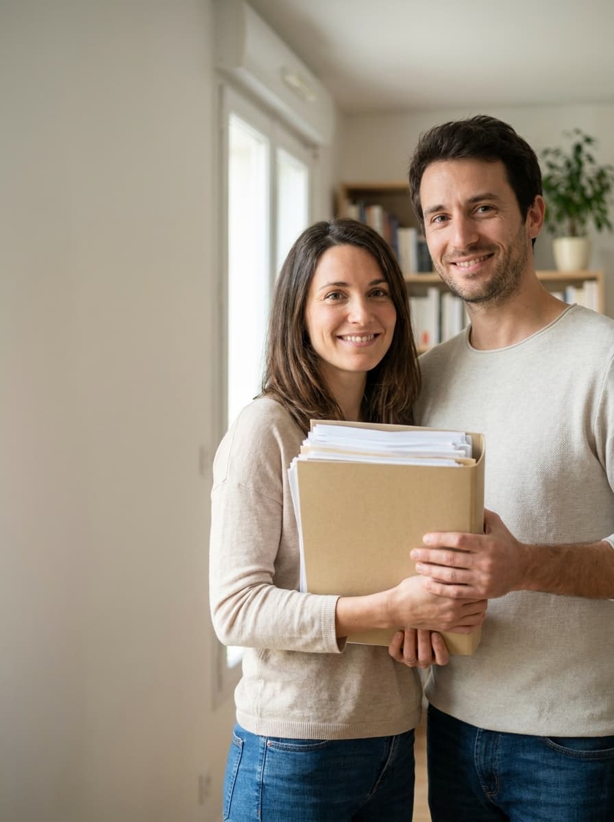 Un couple tenant son dossier d'achat immobilier